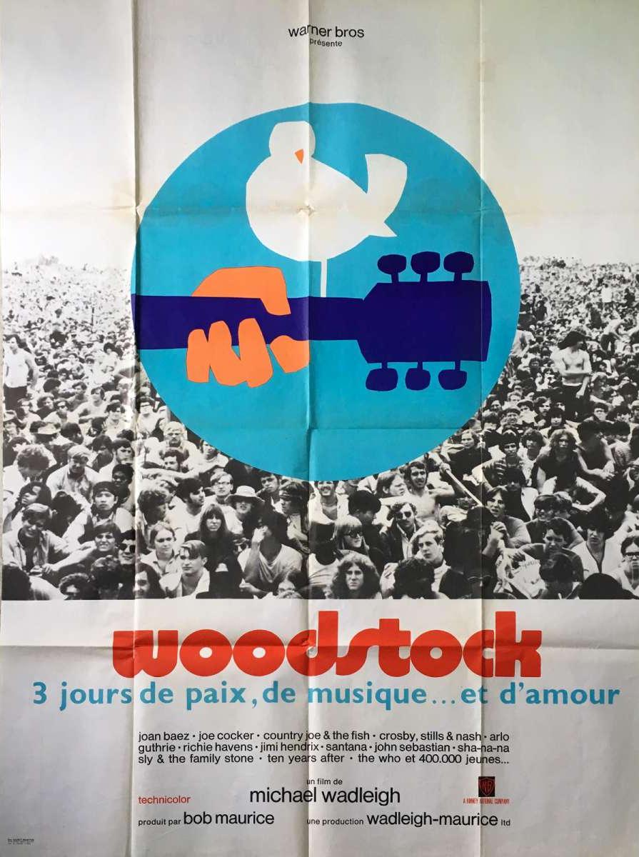 Affiche ancienne du film woodstock circa 1971